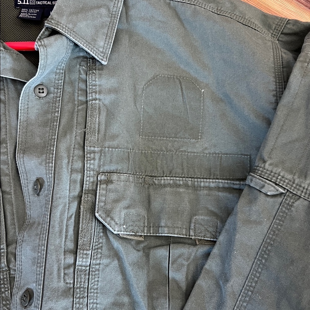 5.11 Tactical Army Green Long Taclite Pro Long Sleeve Button Down Shirts - Picture 3 of 7